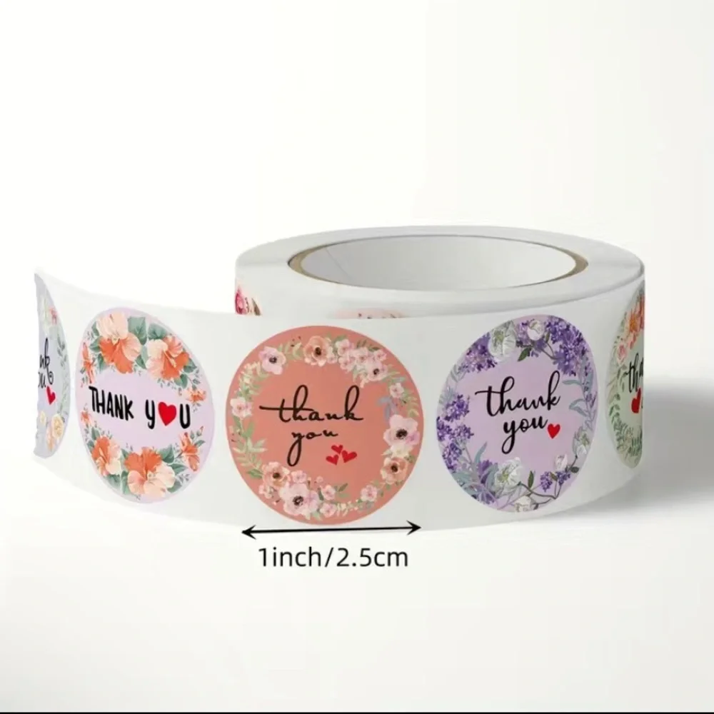 1rol/500pcs floral thank you‎ stickers